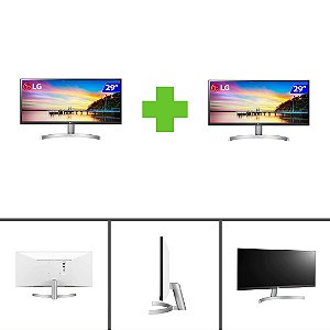 Kit Conjunto 2 Monitor LG 29Pol. Ultra Wide Full HD com Som Integrado e FreeSync 29wk600 - Branco - Bivolt