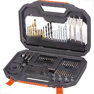 Conjunto de Ferramentas Black Decker para Furar e Parafusar Maleta com 100 Peças - Preto - A7187-XJ