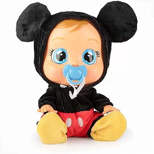 Boneca Infantil Multikids Crybabies Mickey com Choro e Lagrimas de Verdade - Preto - 2 Pilhas AAA - BR1419