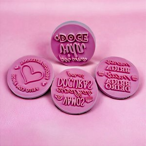 Kit Carimbos Frases Doce- Grande 5 Cm - Cor Rosa (Blue Star)