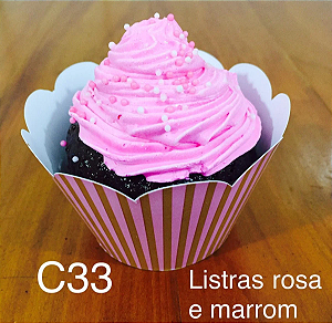 12 SAIA PARA CUPCAKE LISTRAS ROSA/MARROM 12.28 (NC TOYS CUPCAKE)