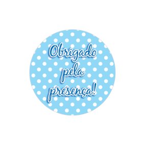 16 Adesivo Etiqueta Para Festa Obrigado Pela Presença Poá Azul Claro 5Cm 53.16 ( Nc Toys Etiqueta)