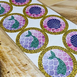 16 Adesivo Etiqueta Para Festa Sereia 5Cm 72.5 (Nc Toys Etiqueta)