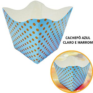 10 Cachepo Festa Poá Azul Claro/Marrom 9X9X7 cm Vaso Decoração 2.20 (Nc Toys Cachepo)