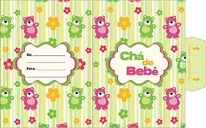 10 Convites Chá De Bebê Ursinho Rosa/Verde 14.48  (Nc Toys Convites)