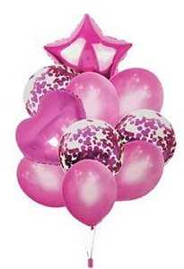 Kit Com 10 Peças De Balão Buque Latex E Metalizado Pink (Ex)
