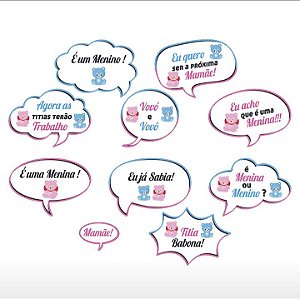 10 Placas Divertidas Chá De Revelação Azul/Rosa  54.5  ( Selfie Nc Toys )