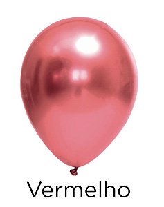 25 Balão Vermelho Metálico Cromado Redondo Nº5 (Festball)