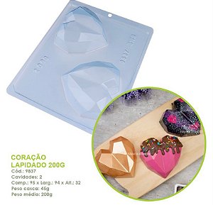 Coração Lapidado 200G -  Forma Bwb Com Silicone 3 Partes Cod-9837 (Bwb Especial)