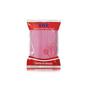 Palitos Para Pirulito 100 Unidades Pequeno 09Cm- Rosa (Bwb Palito)