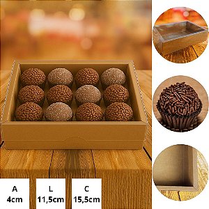 5 Caixas 12 Doces Kraft Moldura Retangular 15,5X11,5X4 Tampa Acetato (Yin) P0352 ID4643