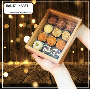 5 Caixas 12 Doces Kraft Moldura Retangular 15,5X11,5X4 Tampa Acetato (Yin) P0352 ID4643
