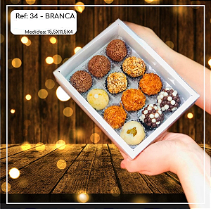 5 Caixas 12 Doces Branca Moldura Retangular 15,5X11,5X4 Tampa Acetato (Yin) P0348 ID4633