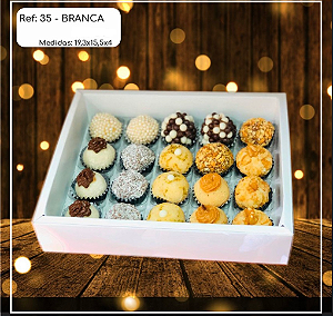 5 Caixa P/ 20 Doces Branca Moldura Retangular 19,3X15,5X4 (Yin) P0349 ID4633