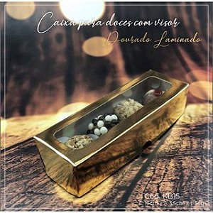 10 Caixas P/ 4 Doces Presente C/Visor Ouro Laminada 16X5X3,5 Kb15 Baixa (Kb)