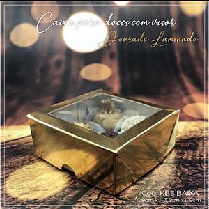 10 Caixas P/ 4 Doces C/Visor Ouro Laminada 9X9X3,5 Kb8 kb112 Baixa (Kb)