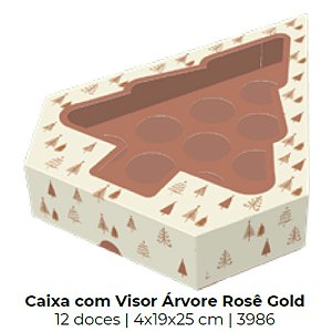 10 Caixa Com Visor Arvore 12Doces 3986 RoseGold(Natal Ideia)