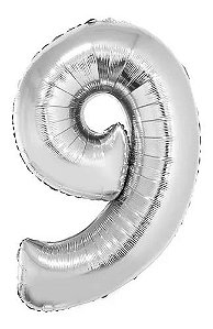 Balão Número 6 ou 9 Gigante 80 cm Prata Laminado (RT)