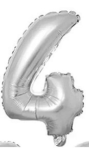 Balão Número 4 Gigante 80 cm Prata Laminado (RT)