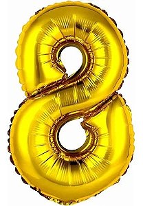 Balão Número 8 Gigante 80 cm Dourado Ouro Laminado (RT)