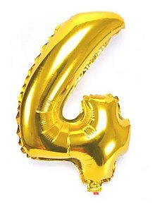 Balão Número 4 Gigante 80 cm Dourado Ouro Laminado (RT)