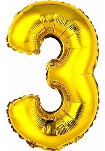 Balão Número 3 Gigante 80 cm Dourado Ouro Laminado (RT)
