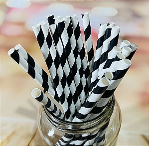 25 Canudos De Papel Biodegrádavel Vintage Listras Preto   (Ex)