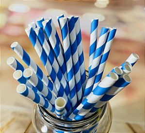25 Canudos De Papel Biodegrádavel Vintage Listras Azul    (Ex)
