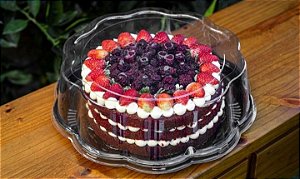 10 Embalagem P/Bolo Torta Grande Flower Media 2Kg Preta Pet G60F Galvanotek