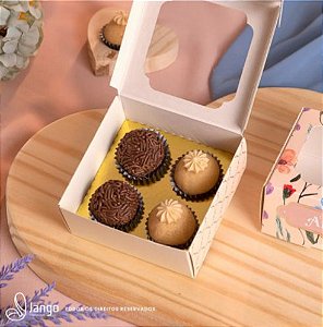 10 Caixa para 4 Doces com Visor e Berço Dourado Carinho  Dia das mães 3296 (Jango mães 2023)