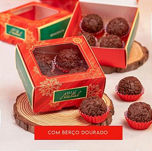 10 Caixa para 4 Doces com Berço Dourado Noel 3678 (JANGO NATAL 2023) 3520+3286
