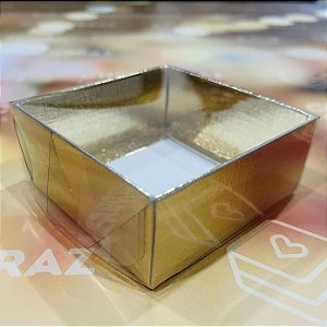 10 Caixa P/4 Doces Ouro Textura com Visor PVC N4 ASSK  8,5x8,5x4