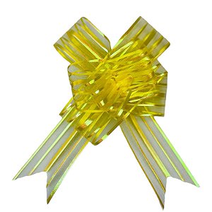 100 LAÇOS FACIL P/ PRESENTE ORGANZA HOLOGRÁFICO AMARELO GIGANTE 5 CM x 74 CM (Ex)