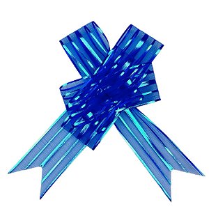 100 LAÇOS FACIL P/ PRESENTE ORGANZA HOLOGRÁFICO AZUL ESCURO GIGANTE 5 CM x 74 CM (Ex)