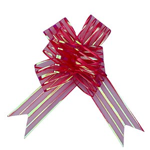 100 LAÇOS FACIL P/ PRESENTE ORGANZA HOLOGRÁFICO VERMELHO GIGANTE 5 CM x 74 CM (Ex)
