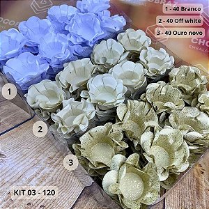 KIT 120 Forminhas Para Doces Finos BRANCO + OFF WHITE + OURO