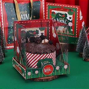 10 Caixa p/ Panetone 400/500g com Tampa de Acetato Noite Feliz 4280 (JANGO NATAL 2024)