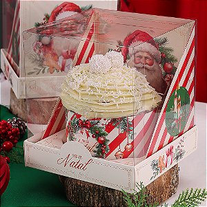 10 Caixa p/ Panetone 400/500g com Tampa de Acetato Bom Velhinho 4283 (JANGO NATAL 2024)
