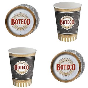 Kit Festa BOTECO 16 Pratos + 16 Copos Descartável 200 Ml Papel - FESTCOLOR