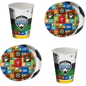 Kit Festa FUTEBOL 16 Pratos + 16 Copos Descartável 200 Ml Papel - FESTCOLOR