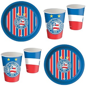 Kit Festa BAHIA OFICIAL 16 Pratos + 16 Copos Descartável 200 Ml Papel - FESTCOLOR