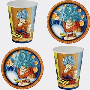 Kit Festa DRAGON BALL Z 16 Pratos + 16 Copos Descartável 200 Ml Papel - FESTCOLOR