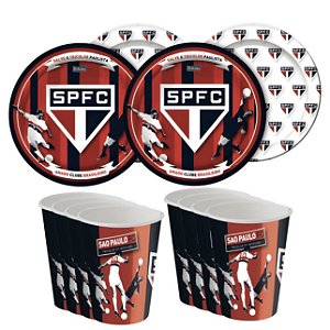 Kit Festa SÃO PAULO FC 16 Pratos + 16 Copos Descartável 200 Ml Papel - FESTCOLOR