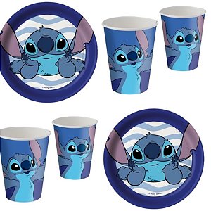 Kit Festa STITCH 16 Pratos + 16 Copos Descartável 200 Ml Papel - FESTCOLOR