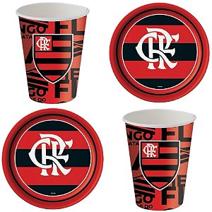 Kit Festa Flamengo 16 Pratos + 16 Copos Descartável 200 Ml Papel - FESTCOLOR