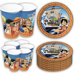 Kit Festa ONE PIECE 8 Pratos + 8 Copos Descartável 200 Ml Papel - FESTCOLOR