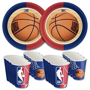 Kit Festa NBA BASQUETE 8 Pratos + 8 Copos Descartável 200 Ml Papel - FESTCOLOR