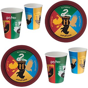 Kit Festa HARRY POTTER 8 Pratos + 8 Copos Descartável 200 Ml Papel - FESTCOLOR