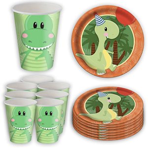 Kit Festa DINOSSAURO BABY  8 Pratos + 8 Copos Descartável 200 Ml Papel - FESTCOLOR