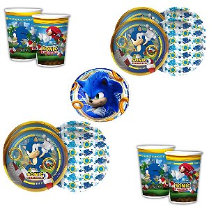 Kit Festa  SONIC  8 Pratos + 8 Copos Descartável 180 Ml Papel - REGINA